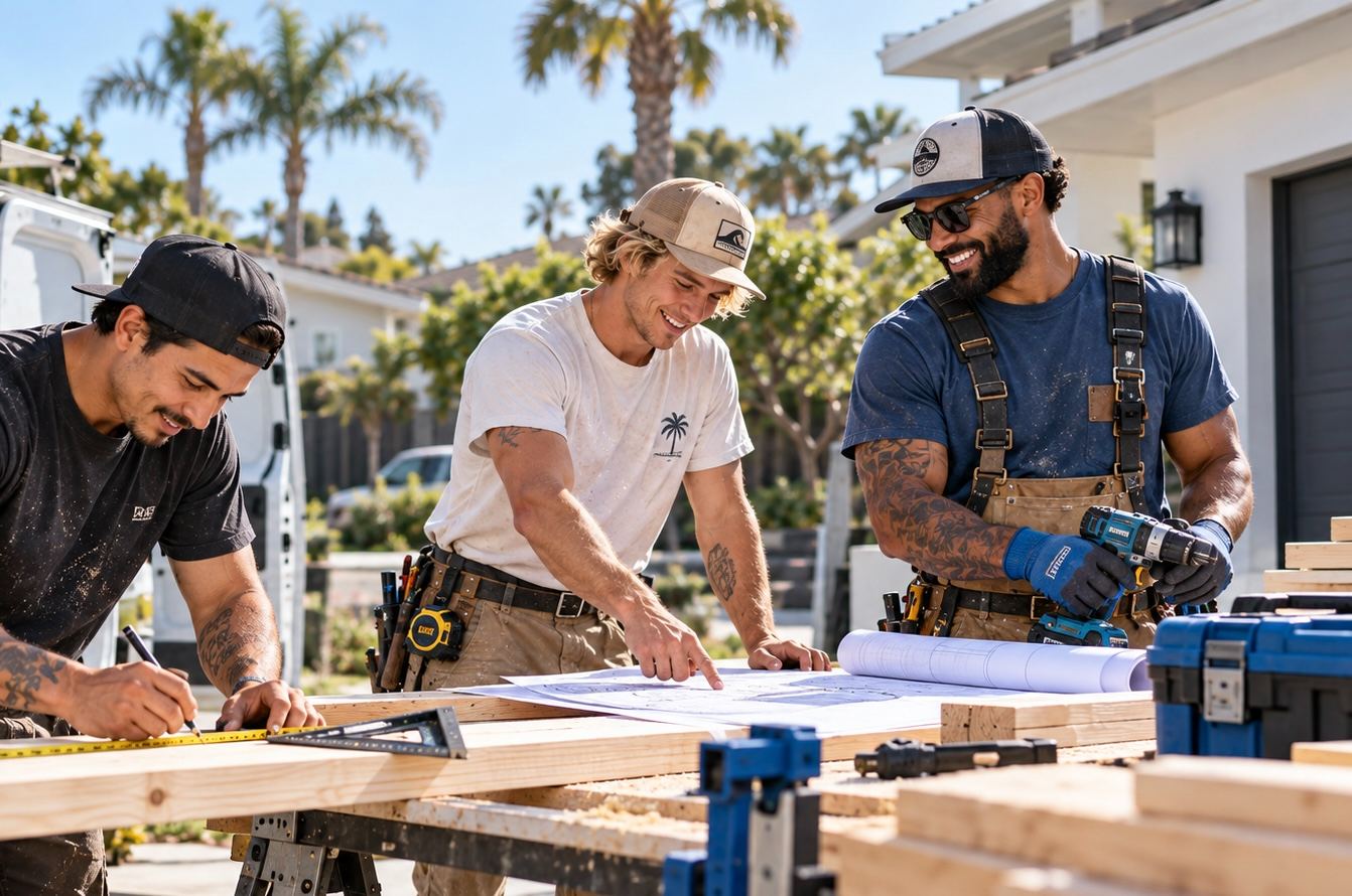 Crew reviewing plans on a job site