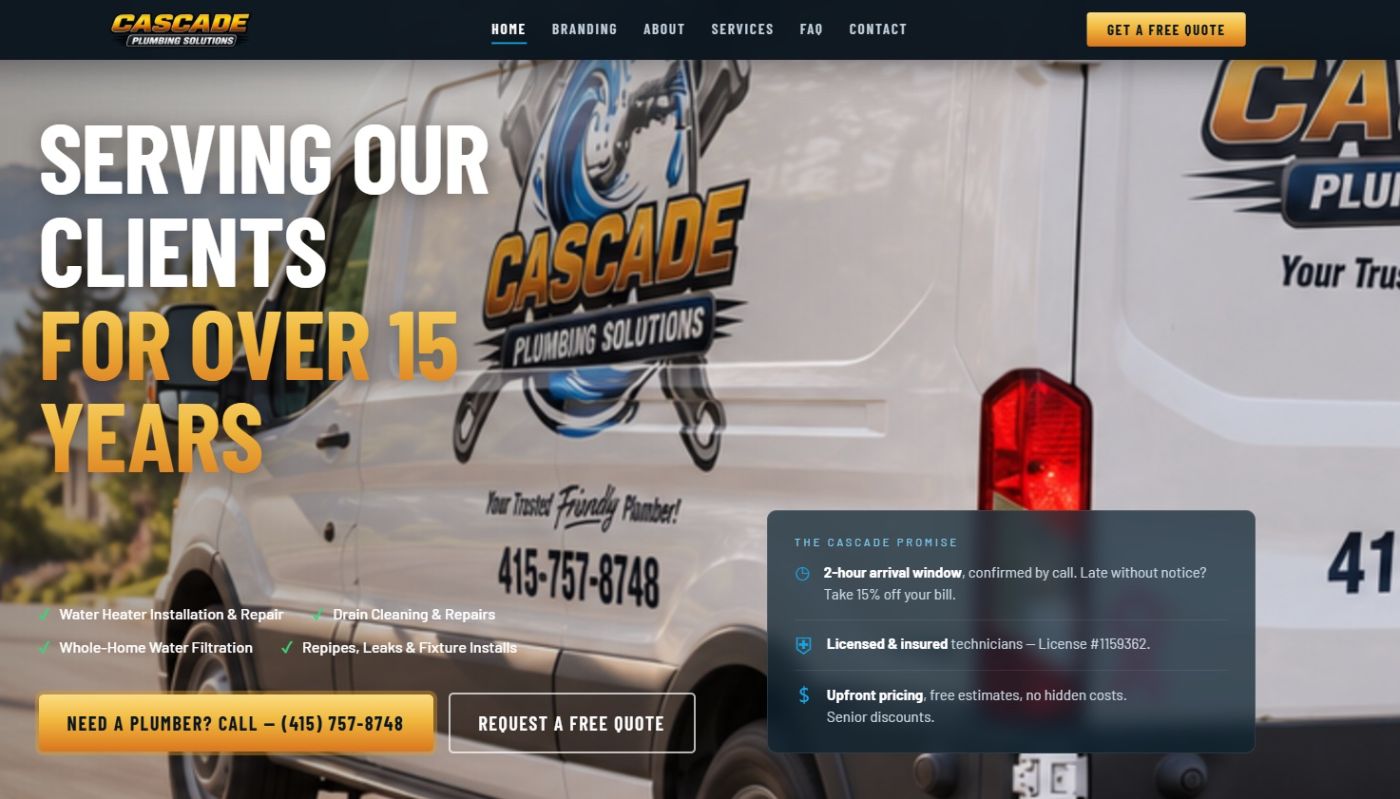 Cascade Plumbing Solutions website — desktop