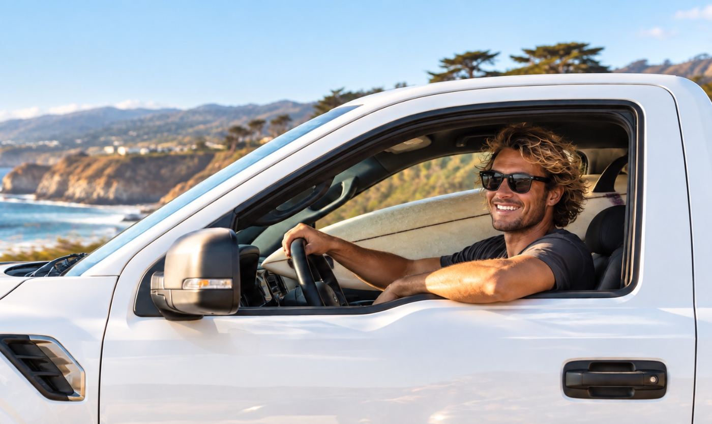 Rep driving along the coast